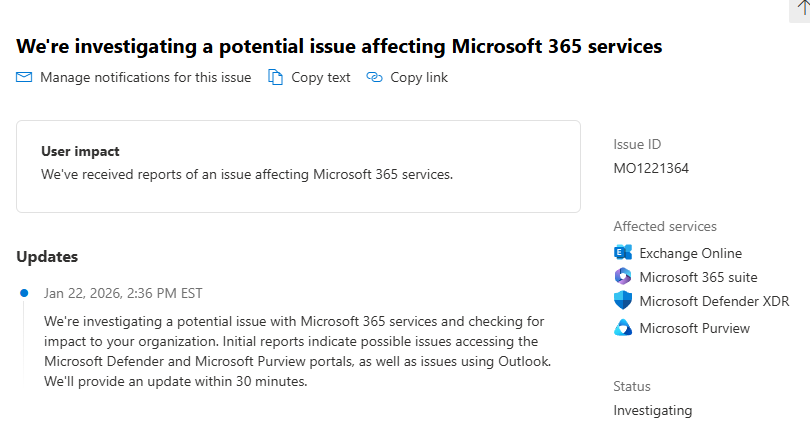 Service Disruption Reported Across Multiple Microsoft 365 Services - UPDATED 6 image 1